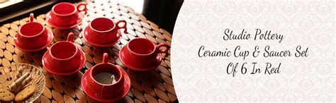 ExclusiveLane Studio Pottery Ceramic Cups & Saucer Set of 6 (110 ML ...