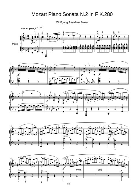 Mozart Piano Sonata N.2 In F K.280 (arr. Wolfgang Amadeus Mozart) by ...