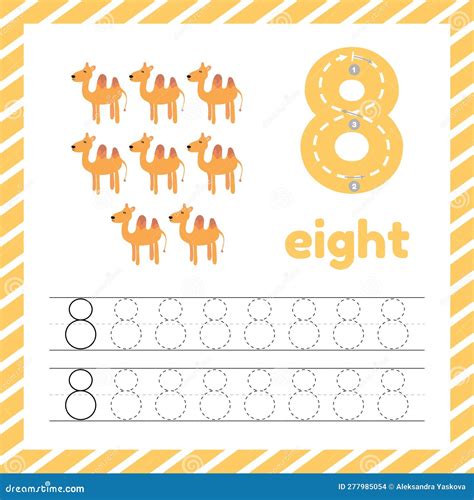 Cute Colorful Children Flashcard with Tracing Numbers and Camel Stock ...