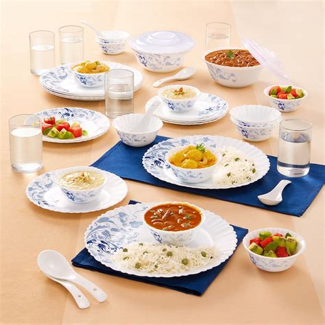 Larah By Borosil Blue Eve Silk Series Opalware Dinner Set with Glasses ...