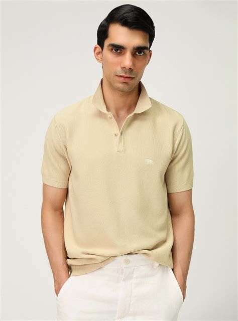Buy Champagne Viscose Polo | Casual Off-White Cotton Polo for Men ...