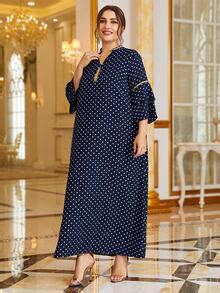 Plus Polka Dot Tassel Trim Dress | SHEIN USA
