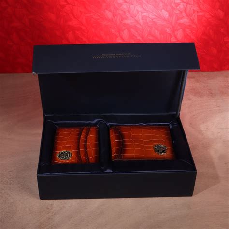 Combo Pack of Tan Croco Textured Leather Wallet and Card Holder with M