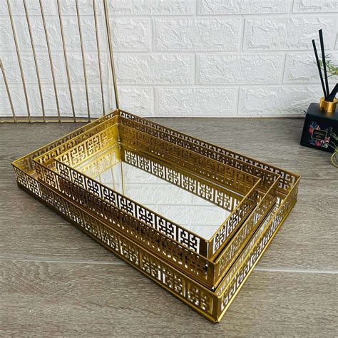 Rectangle Mirror Tray Sets, gold – PC HOME DECOR