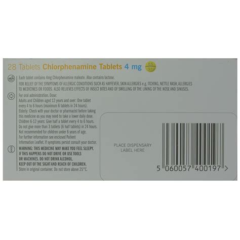 Allergy Relief Tablets | Chlorphenamine Maleate 4mg | Home Health UK