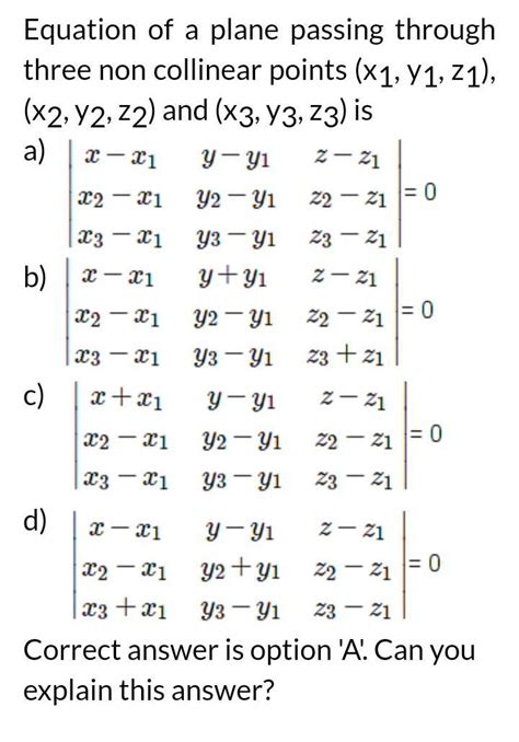 find the equation of the plane through the non collinear points (x1,y1 ...