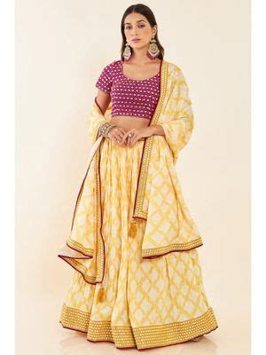 Buy Soch Yellow Georgette Unstitched Lehenga with Mirror Work (Set of 3 ...