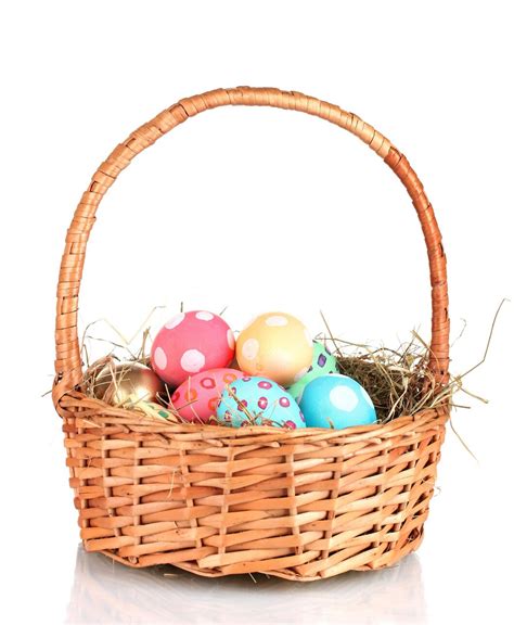 Premium Photo | Colorful easter eggs in the basket isolated on white