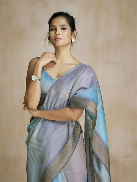 Multi-Color Shade Silk Saree with Digital Print For Office Casual Wear ...