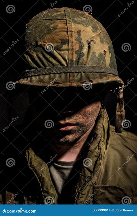 US Marine Vietnam War With Face Covered In Mud. Stock Image ...