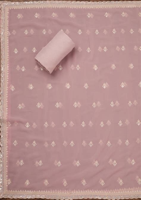 Buy Peach Zariwork Semi Crepe Unstitched Salwar Suit - Koskii