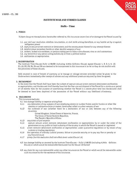 Institute War and Strikes Clauses – Hulls – Time – 1-10-83 – Cl. 281 ...