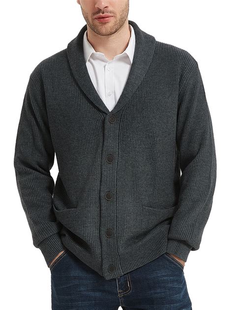 Kallspin Men's Wool Blend Shawl Collar Cardigan Sweater, Button Down ...