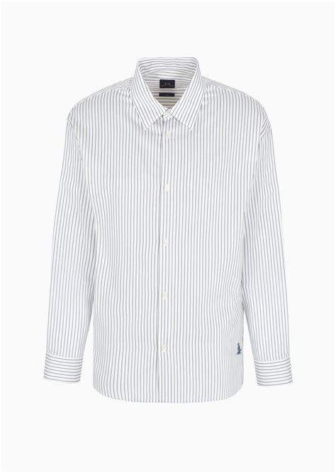 Letterman Badging Loose Fit Off White Stripe Shirt