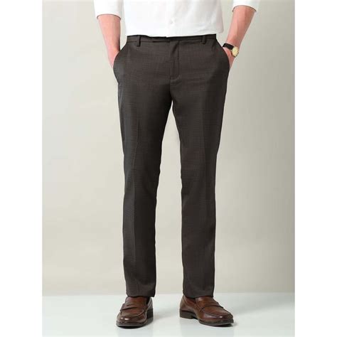 Buy AD By Arvind Brown Mid Rise Regular Fit Formal Trousers Online