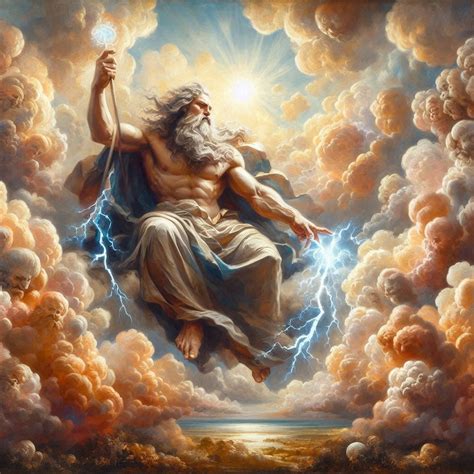 Majestic Zeus Oil Painting – King of the Gods on Clouds with ...