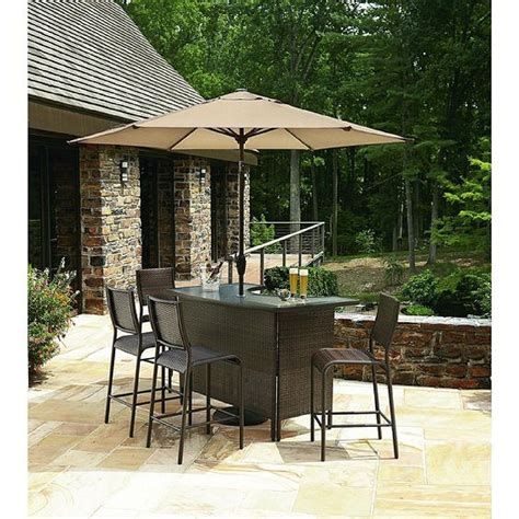 Amazon.com : 6 pc Outdoor Wicker Bars Set W/ Umbrella 1 bar 4 stools 1 ...
