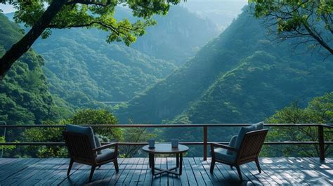 Table overlooking deck two chairs | Premium Photo