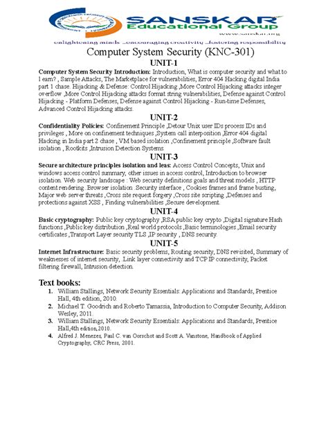 Syllabus- css-2nd year - Computer System Security (KNC-301) UNIT ...