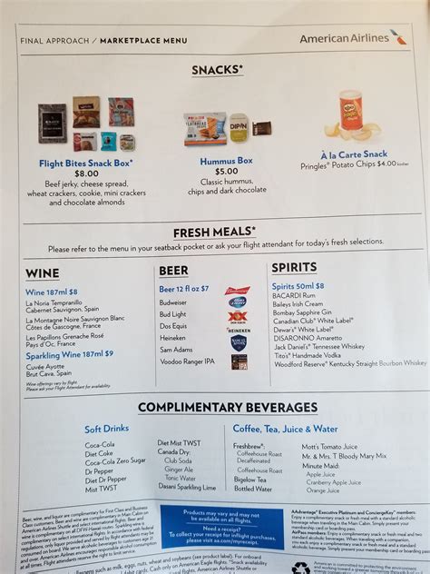 American Airlines domestic drinks menu. - Dine Drink Travel
