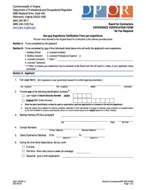 VA DPOR A501-27EXP 2018-2026 - Fill and Sign Printable Template Online