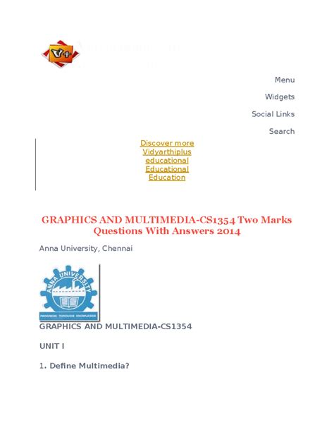 Multimedia - Important 2 & 5 Marks Questions for All Units (2014) - Studocu