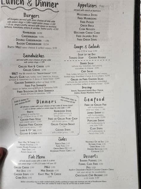 Menu at Bella Blue Cafe, Temple