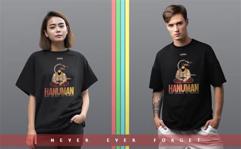 Buy BIDALA Hanuman Printed Unisex Drop Shoulder Oversize Black Cotton T ...