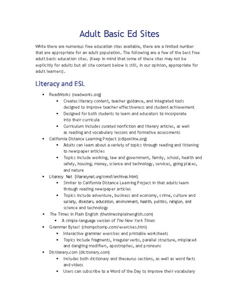 Adult Basic Ed Sites 2018 312 - Adult Basic Ed Sites While there are ...