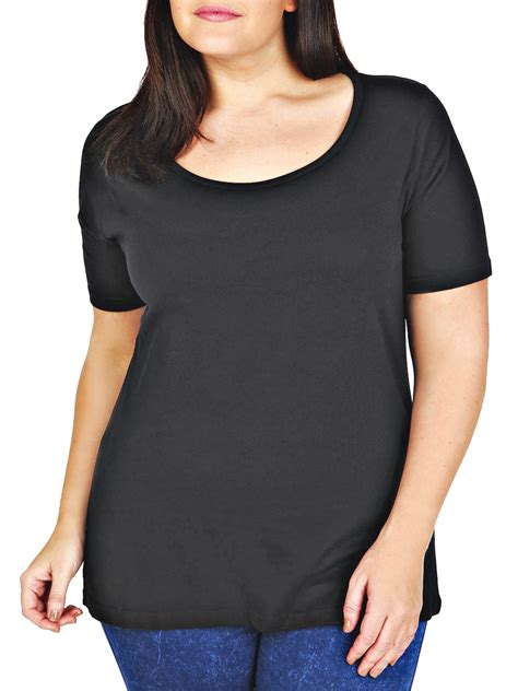 CURVE - - BLACK Short Sleeve Cotton Rich Scoop Neck T-Shirt - Plus Size ...