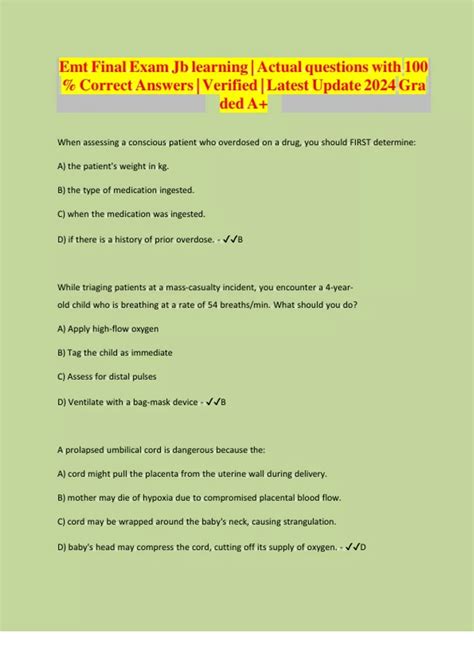 2025 EMT JB LEARNING FINAL EXAM TEST BANK WITH 500 EXAM PREP QUESTIONS ...