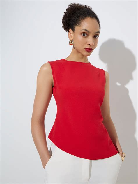 Buy Wardrobe Red Solid Top from Westside