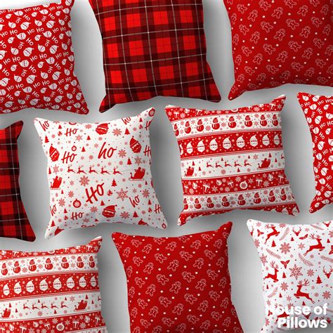 Red Christmas Throw Pillow Covers Xmas Decor Patterns: Santa, Reindeer ...