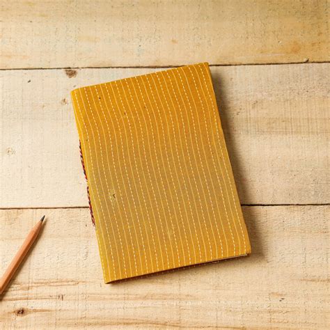 Yellow Kantha Stitch Fabric Cover Handmade Paper Notebook