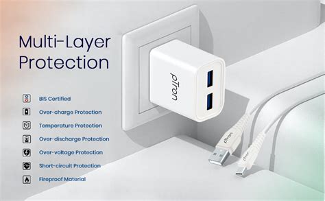 PTron Volta Evo 12W Dual USB Smart Charger with 2.4A Type-C USB 1-Meter ...