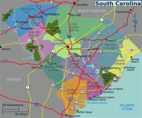 Large regions map of South Carolina state | South Carolina state | USA ...