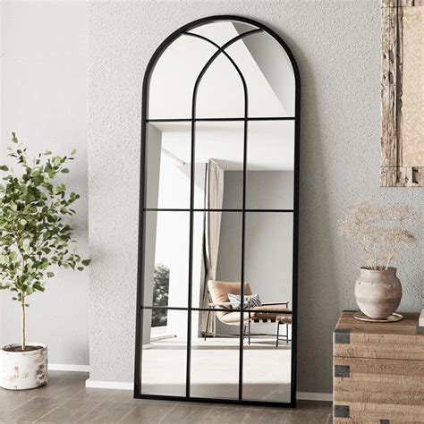 ZMYCZ Mirror Full Length, 71"x32" Large Arched Mirror, Window Pane Wall Mirror, Black Full Body ...
