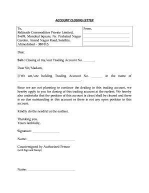 Fillable Online Account Closure Letter RCPL - Relitrade Fax Email Print ...