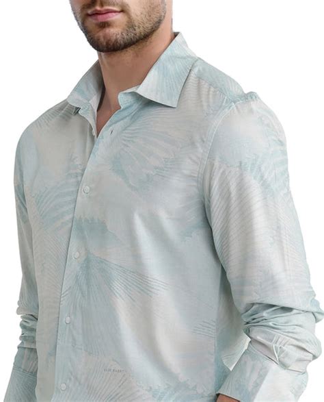 Rare Rabbit Men's Tasa Blue Viscose Abstract Print Relaxed Fit Full Sl