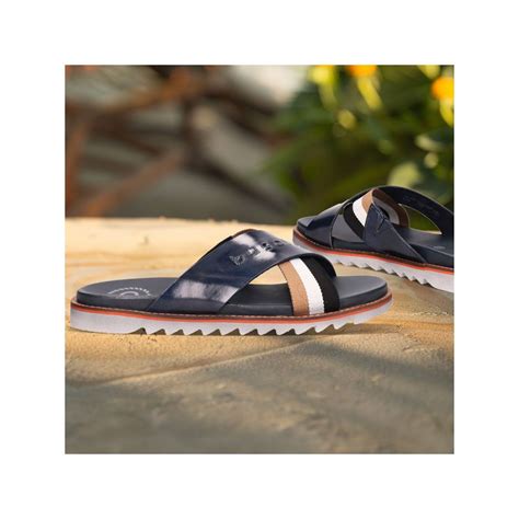 Buy Bugatti Limon Dark Blue Mens Leather Cross Straps Sandals Online