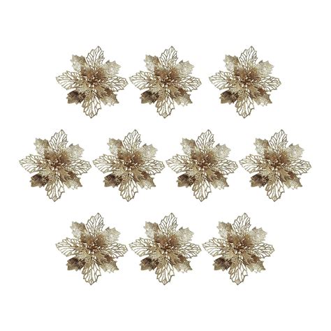 Buy SECRET DESIRE 10 Pieces Christmas Glitter Poinsettia Artificial ...