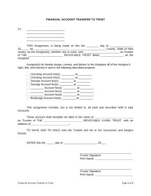 Financial Account Transfer to Living Trust Doc Template | pdfFiller