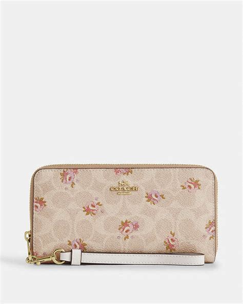 Coach Long Zip Around Wallet In Signature Canvas With Floral Print Gol ...
