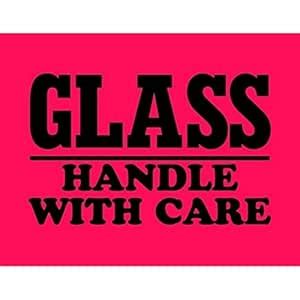 4" x 6" Black/Fluorescent Red Glass Handle with Care Labels (500 per ...
