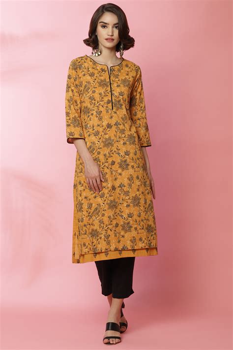 Buy Ochre Cotton Straight Printed Kurta Online at Biba India