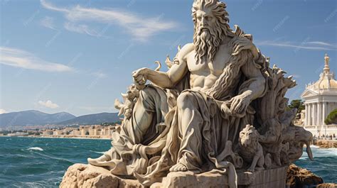 Le Puissant Dieu Des Océans Et Des Marins Neptune Poséidon La Statue Antique Paysage ...