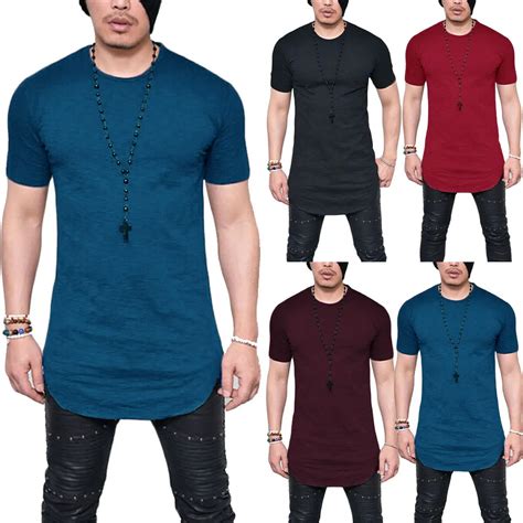 MEN'S EXTRA T SHIRT LONG TALL BODY URBAN TEE LONGLINE OVERSIZED PLAIN ...