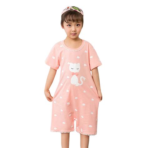 Momo HopscotchGirls' Cotton Cat Print Night Dress in Pink Colour for ...