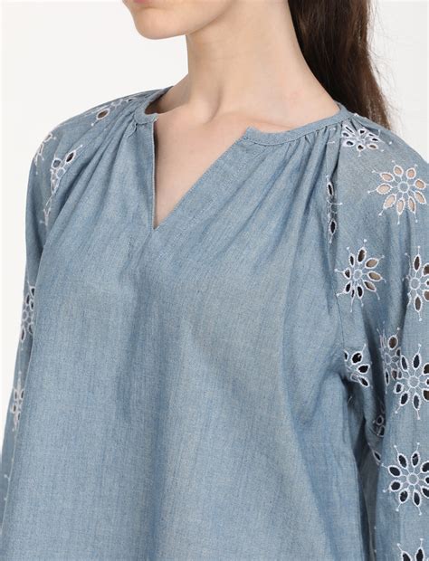 Women's Floral Print Blue Peasant Top – Levis India Store