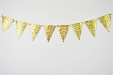 Buy Gold Glitter Triangle Banner, Gold Birthday Party Banner, Gold ...